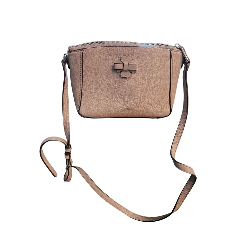 Kate Spade New York Pebbled Leather Bow Crossbody Bag‎ Taupe Beige Clover Spade